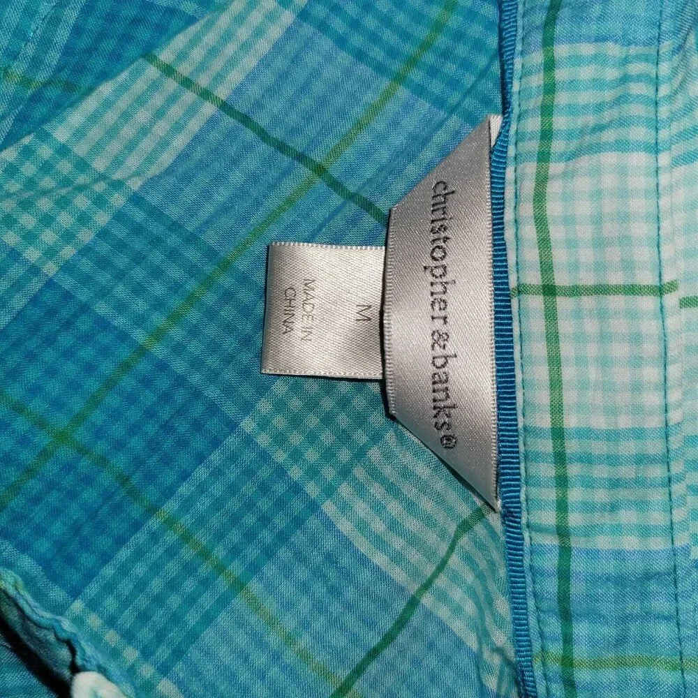 Christopher & Banks Blue Plaid Shirt 3/4 Sleeve Women's Size Medium - Picture 4 of 4
